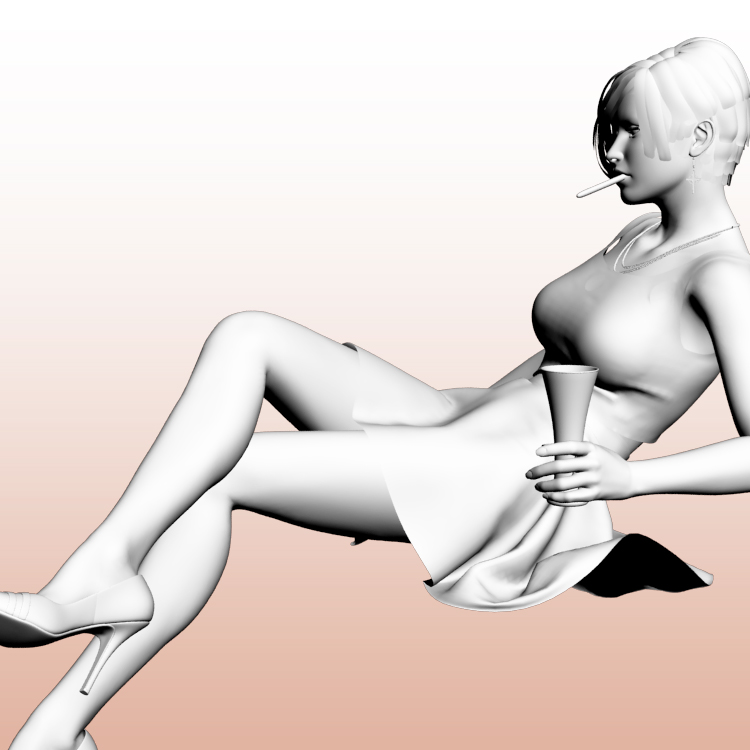 叼烟喝酒性感女孩3D模型人物